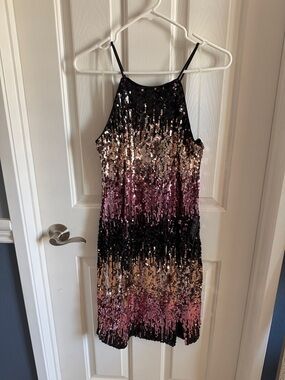 VENUS Black, Gold and Pink Ombre Sequin Mini Dress